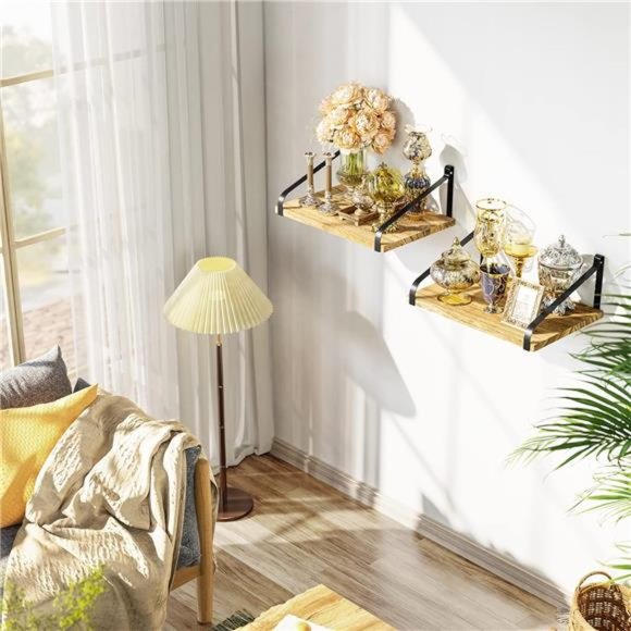 Floating Shelves Wall Mount Rustic Wood Wall Shelves with Large Storage - Picture 4 of 5